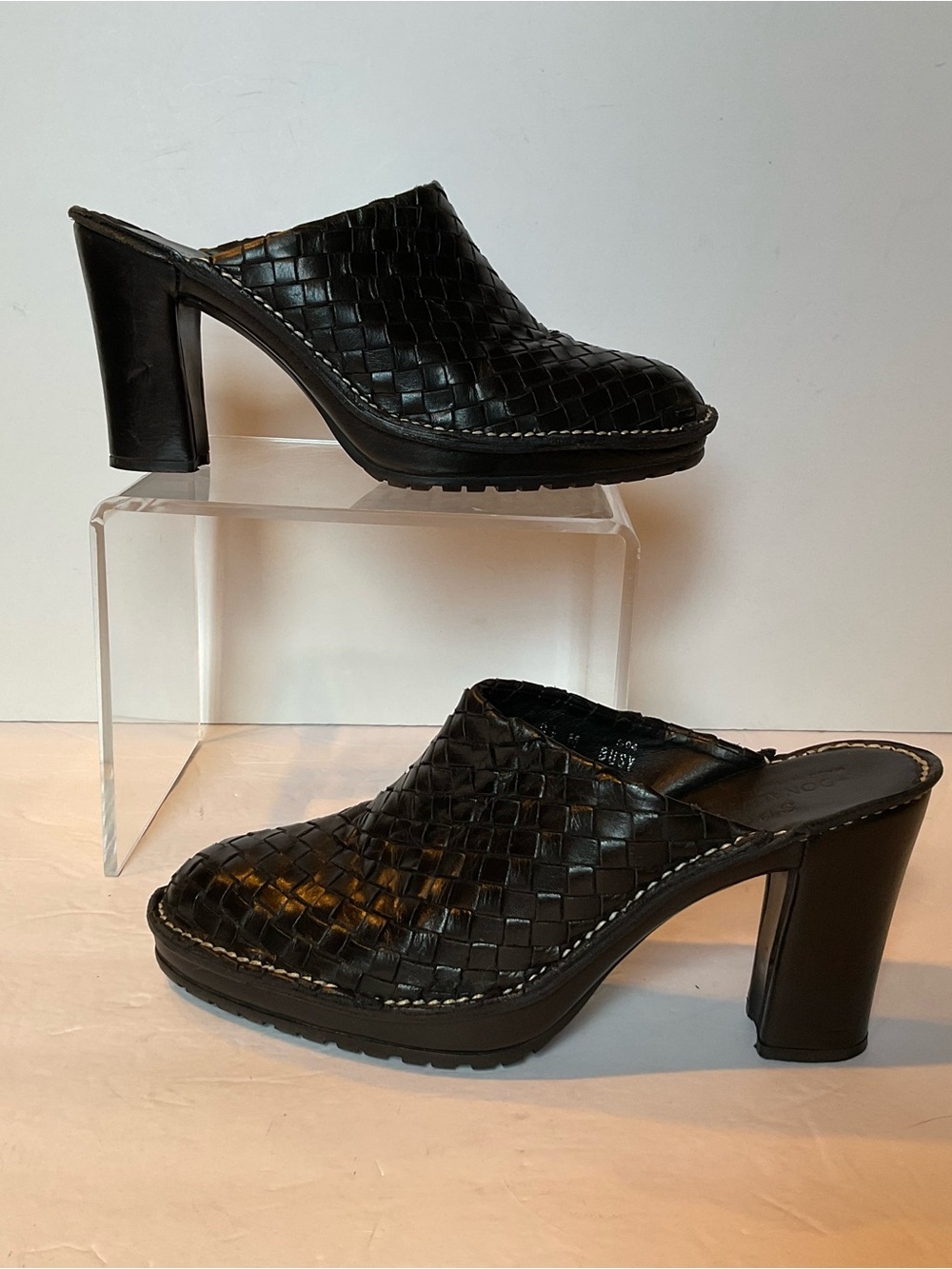Donald J. Pliner Sport Busy 9.5M Black Leather Woven Mule w/Lug Sole Boho Chic